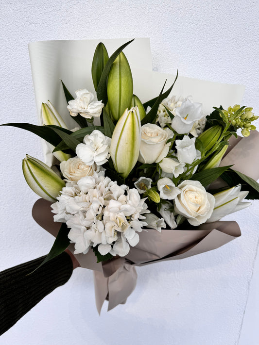 White Oriental Lily & Rose Bouquet